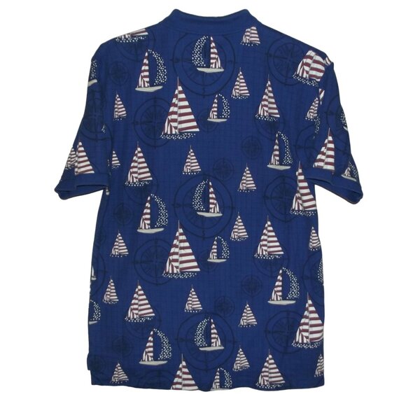 Croft &Barrow Sport Polo Shirt Mens Medium Sailboat American Flag Blue Patriotic - Picture 10 of 11